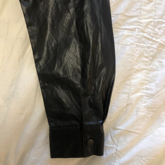 Zara Faux Leather Shirt Shacket Coat Button-Up S Black - Picture 10 of 16